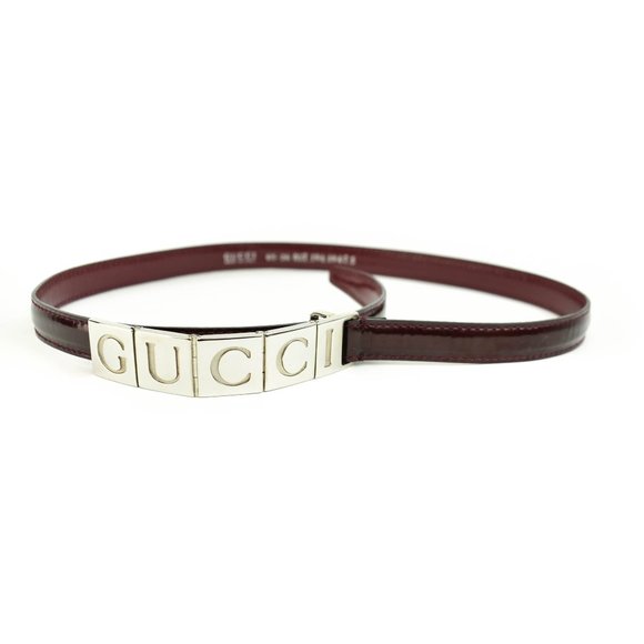 GUCCI: Burgundy, Patent Leather Logo Waist Belt px - Picture 1 of 7